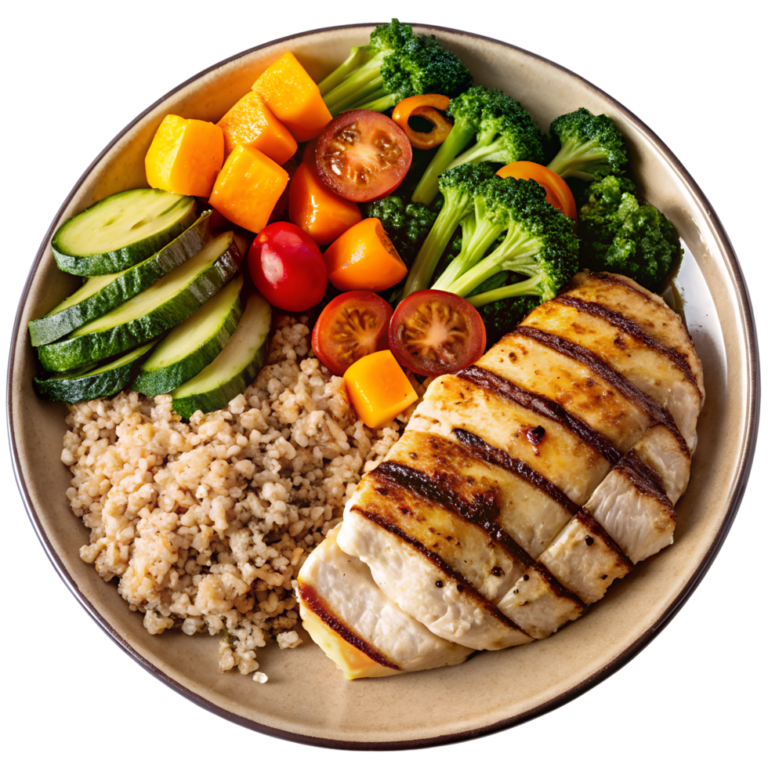 protein-packed-plate-with-grilled-chicken-and-fresh-greens-isolated-on-transparent-background-free-png